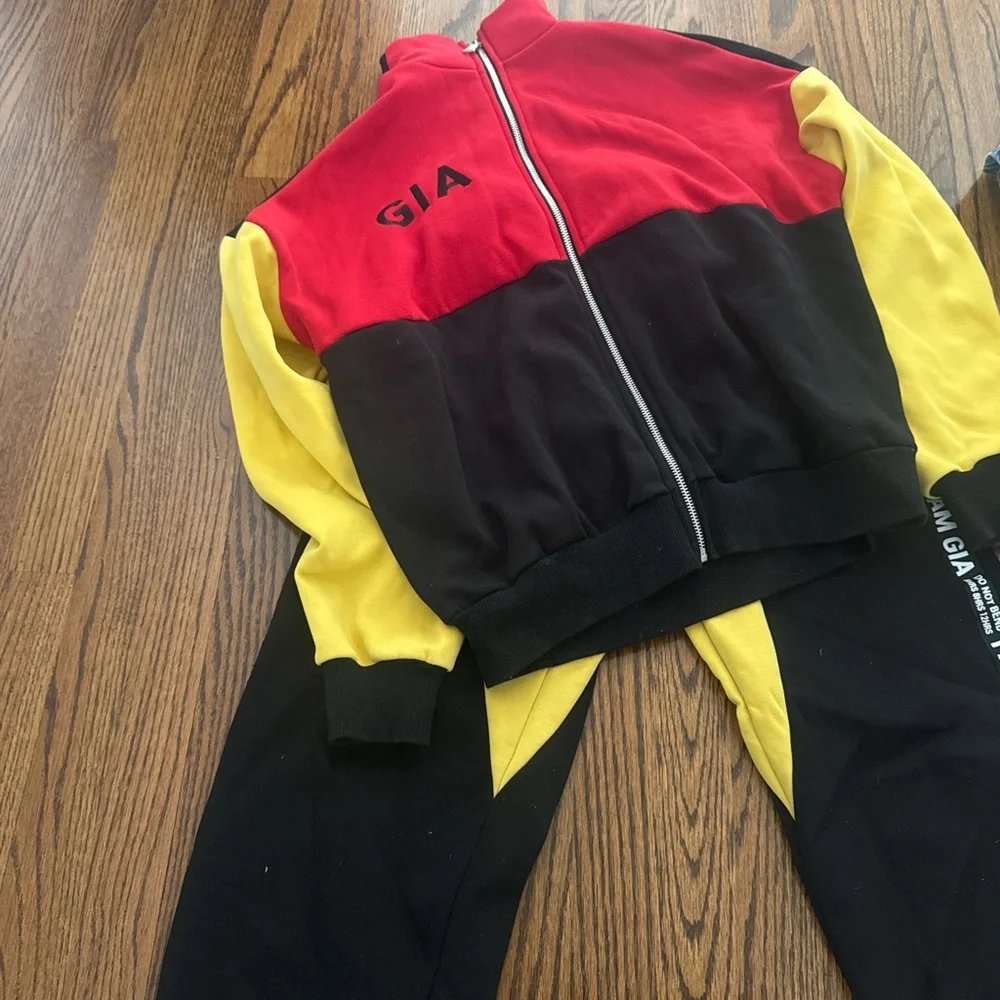 Colorblock Track Pants - Red, Black & Yellow - Picture 2 of 3